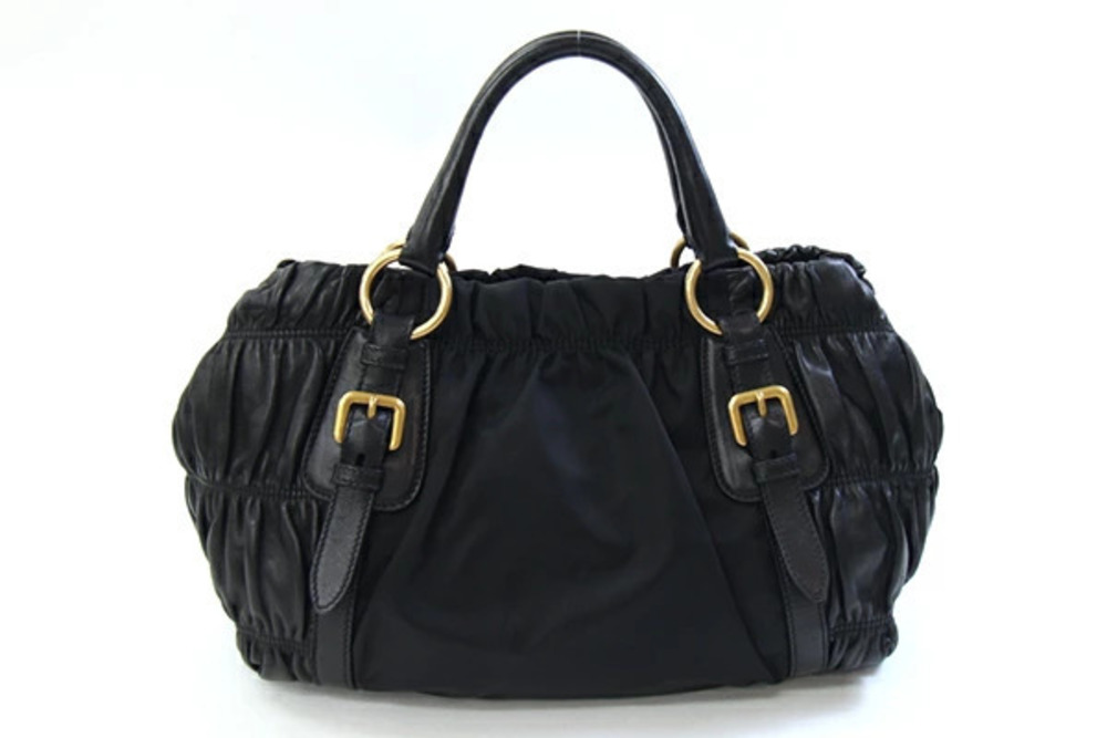 Prada handbag leather gathered black charm Black